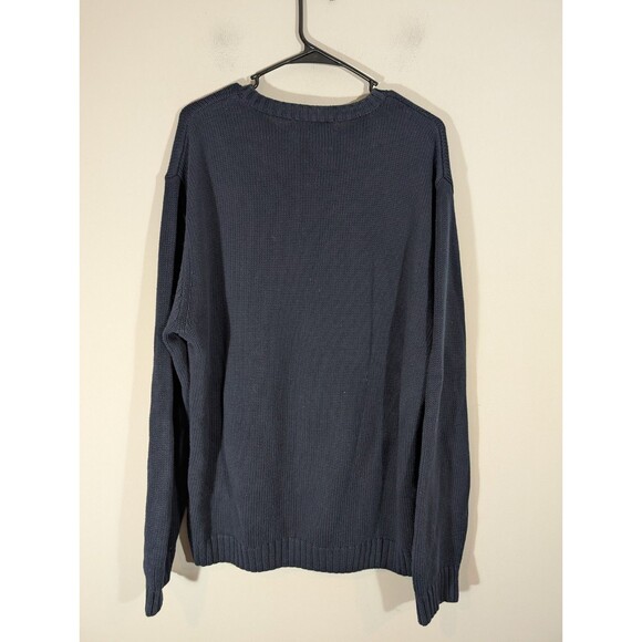 Chaps Men Navy Crew Neck Sweater Sz L Eclectic Grandpa Preppy Vintage College - Picture 2 of 8